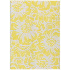 10' X 14' Yellow and Ivory Floral Washable Non Skid Indoor Outdoor Area Rug