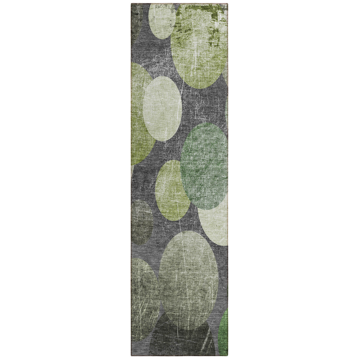 8' Runner Green and Gray Abstract Washable Non Skid Indoor Outdoor Runner Rug