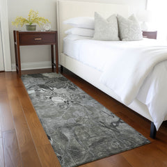 8' Runner Gray Floral Washable Non Skid Indoor Outdoor Runner Rug
