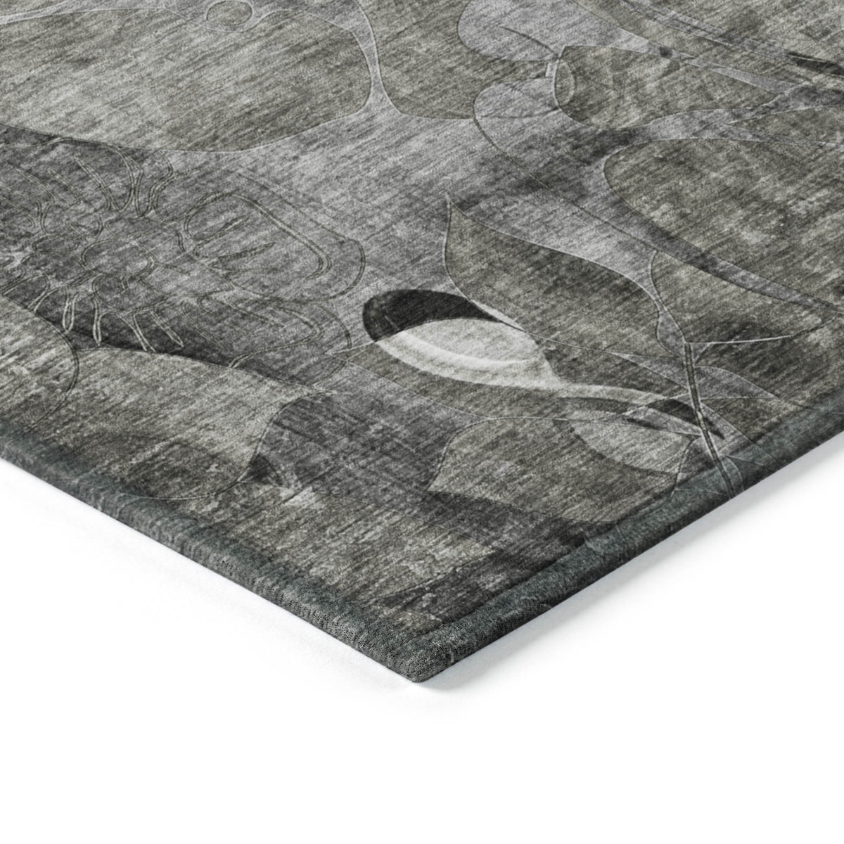 8' Round Gray Round Floral Washable Non Skid Indoor Outdoor Area Rug