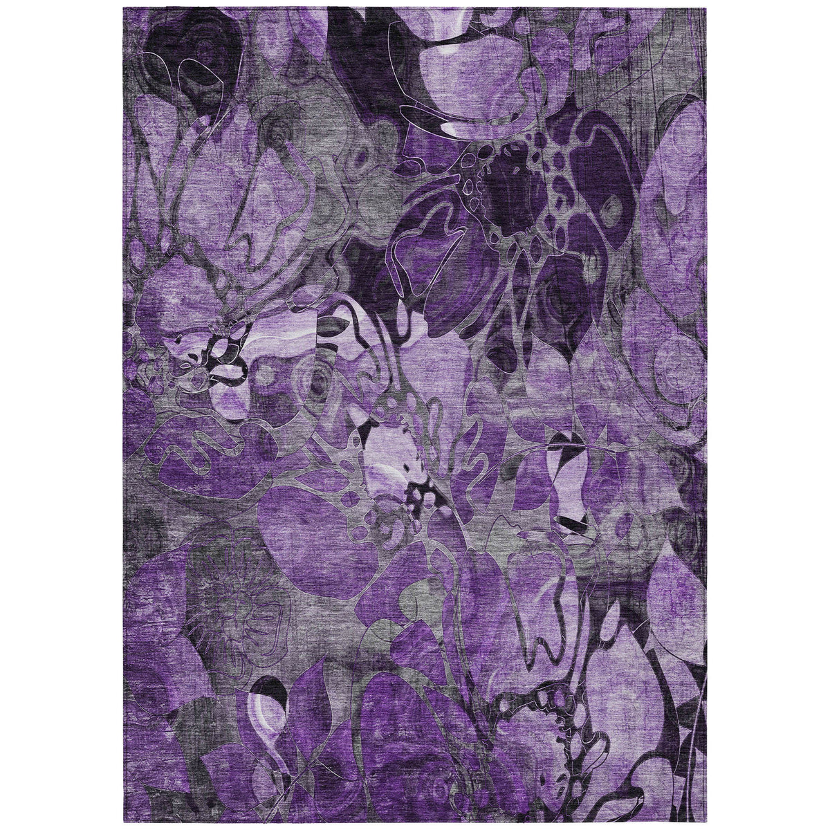 3' X 5' Purple Floral Washable Non Skid Indoor Outdoor Area Rug