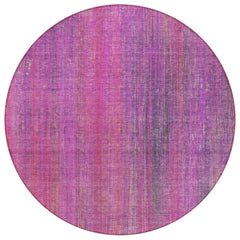 8' Round Lilac Round Striped Washable Non Skid Indoor Outdoor Area Rug