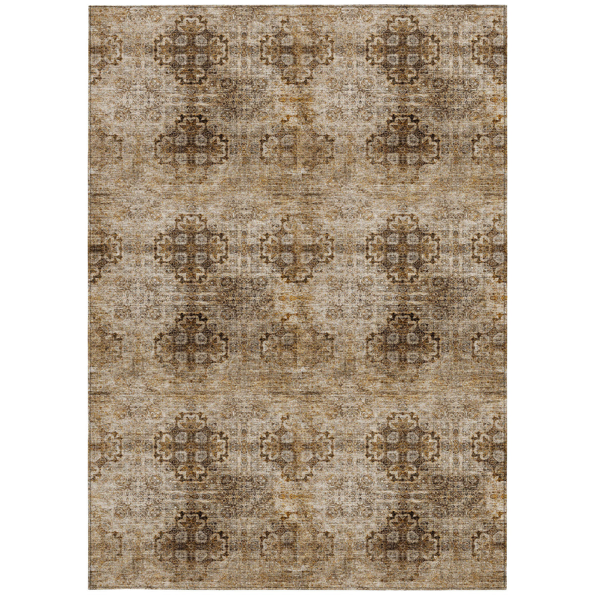 3' X 4' Taupe Floral Medallion Washable Non Skid Indoor Outdoor Area Rug