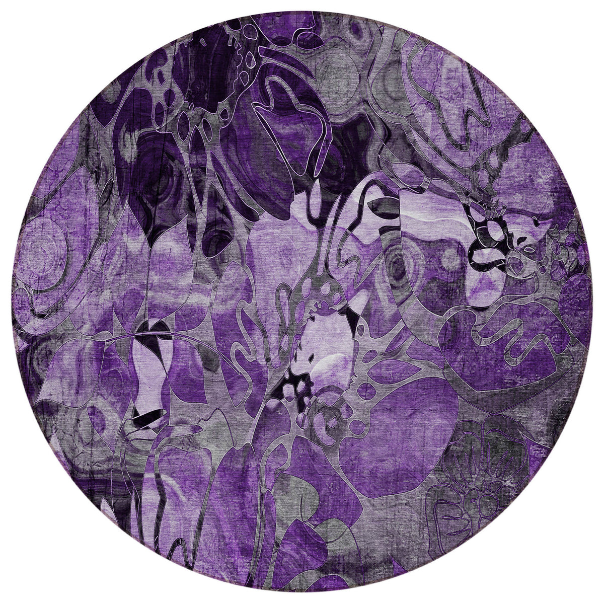 8' Round Purple Round Floral Washable Non Skid Indoor Outdoor Area Rug