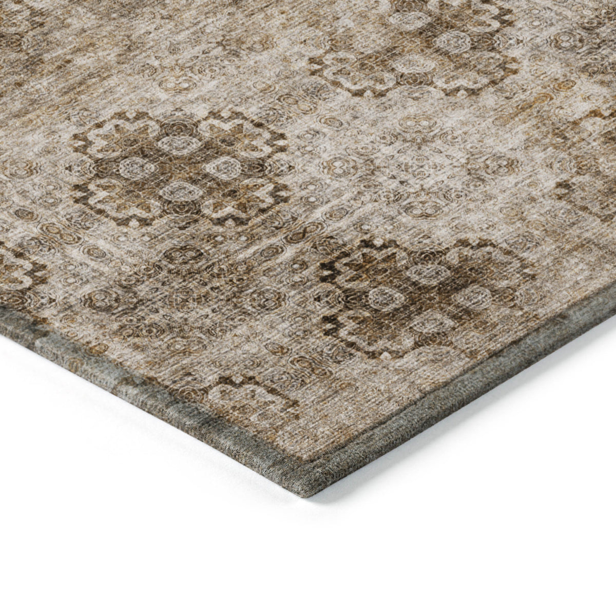 8' Round Taupe Round Floral Medallion Washable Non Skid Indoor Outdoor Area Rug