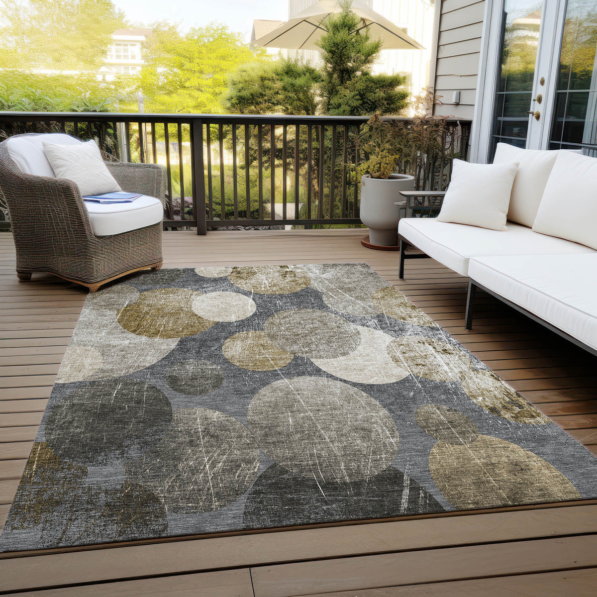 10' X 14' Brown Beige and Ivory Abstract Washable Non Skid Indoor Outdoor Area Rug