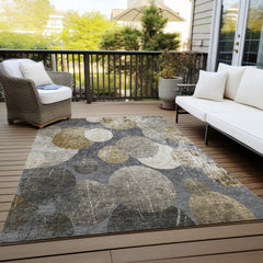 10' X 14' Brown Beige and Ivory Abstract Washable Non Skid Indoor Outdoor Area Rug