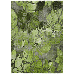 3' X 4' Fern Green and Gray Floral Washable Non Skid Indoor Outdoor Area Rug