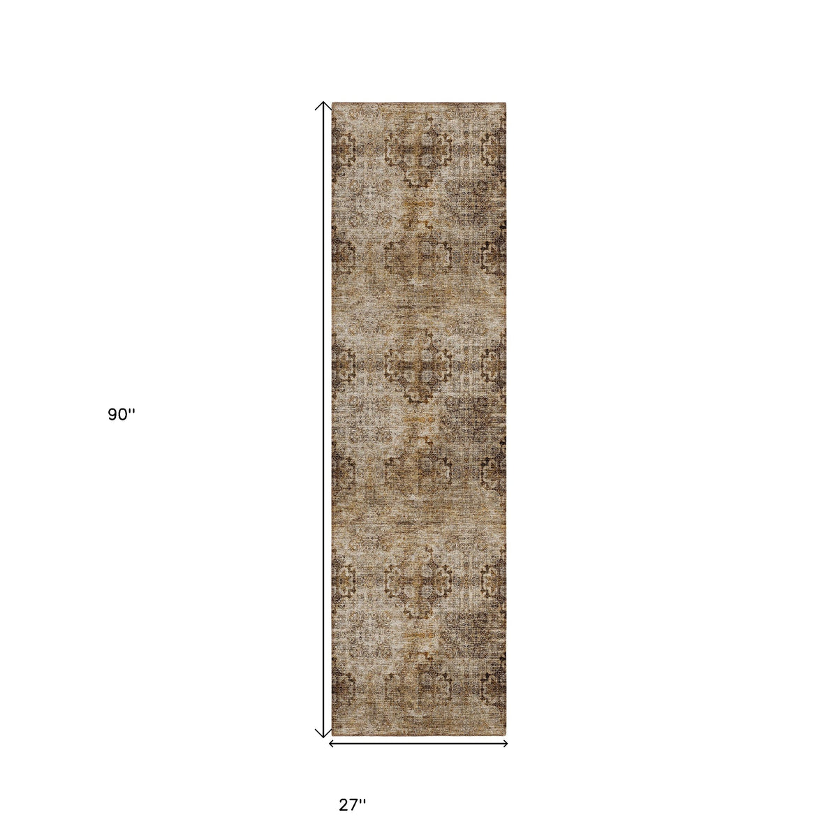 8' Runner Taupe Floral Medallion Washable Non Skid Indoor Outdoor Runner Rug