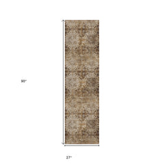 8' Runner Taupe Floral Medallion Washable Non Skid Indoor Outdoor Runner Rug