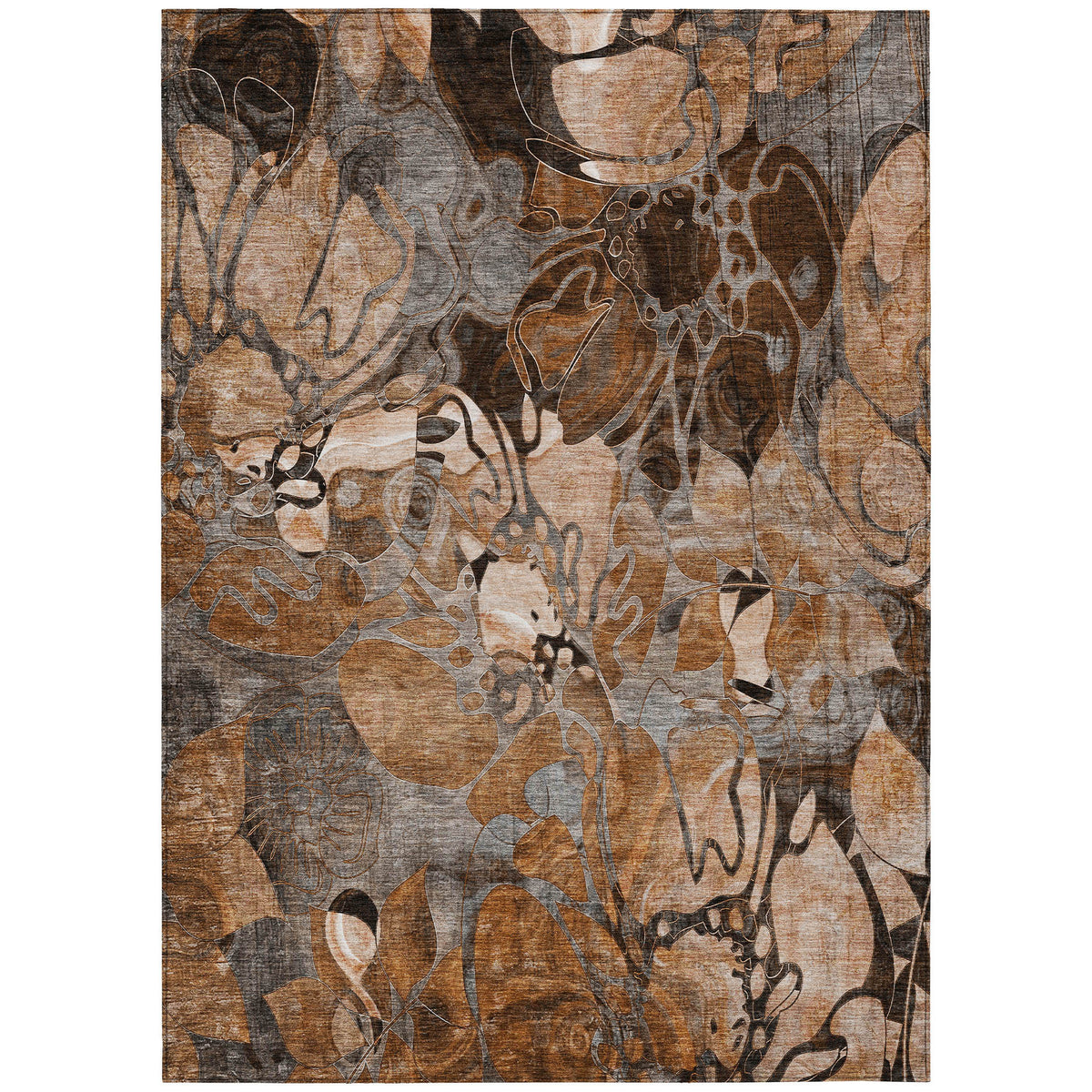 9' X 12' Chocolate Terracotta and Ivory Floral Washable Non Skid Indoor Outdoor Area Rug