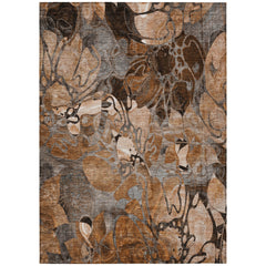 9' X 12' Chocolate Terracotta and Ivory Floral Washable Non Skid Indoor Outdoor Area Rug