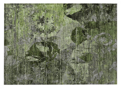 2' X 3' Green and Gray Floral Washable Non Skid Indoor Outdoor Area Rug