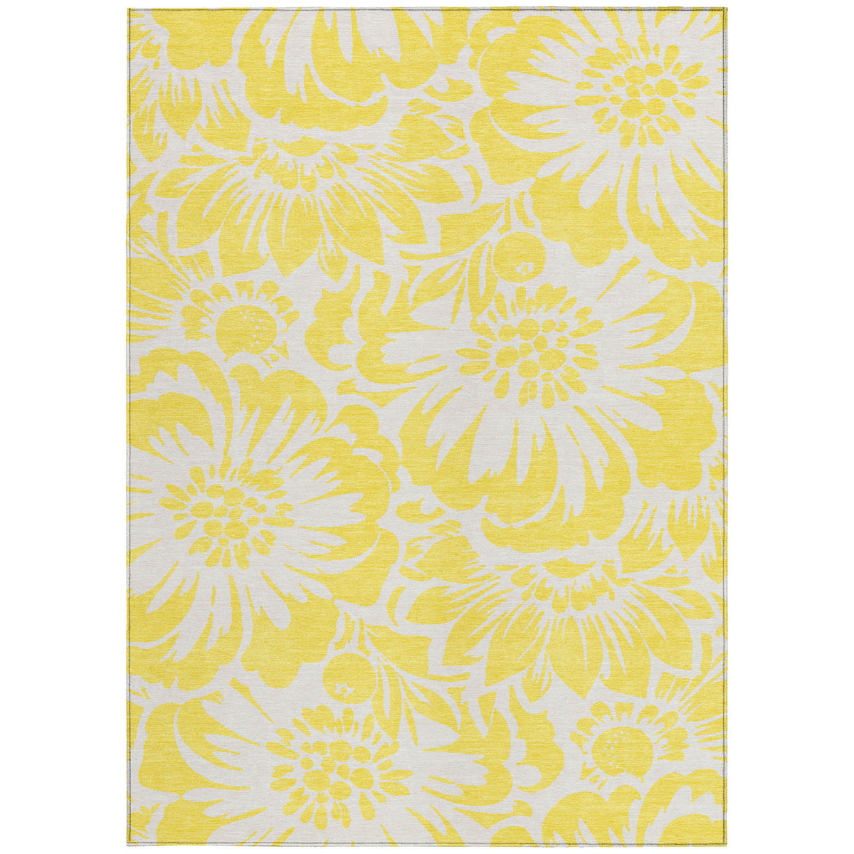 8' X 10' Yellow and Ivory Floral Washable Non Skid Indoor Outdoor Area Rug