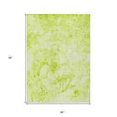 3' X 5' Lime Green Abstract Washable Non Skid Indoor Outdoor Area Rug