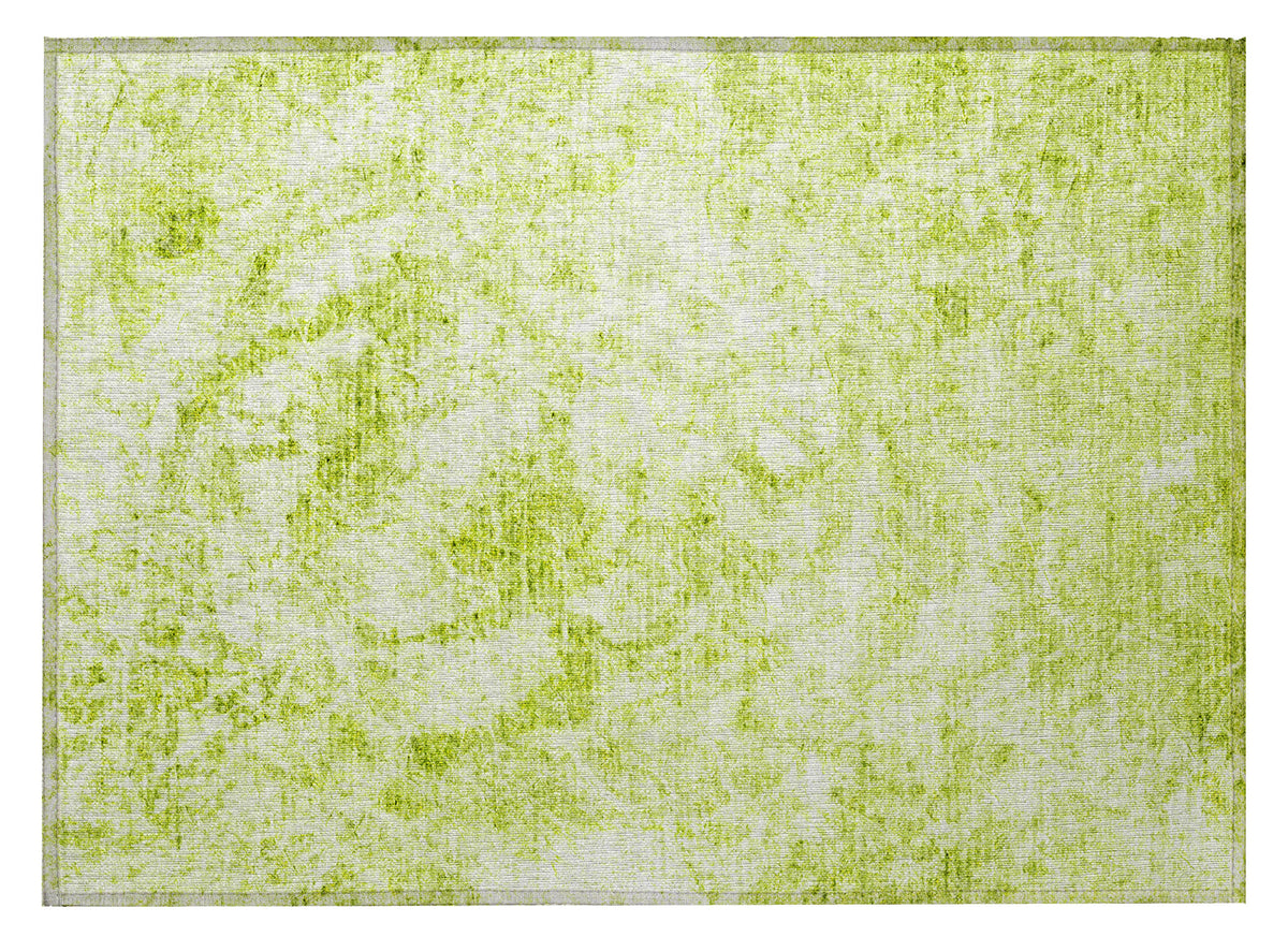 2' X 3' Lime Green Abstract Washable Non Skid Indoor Outdoor Area Rug