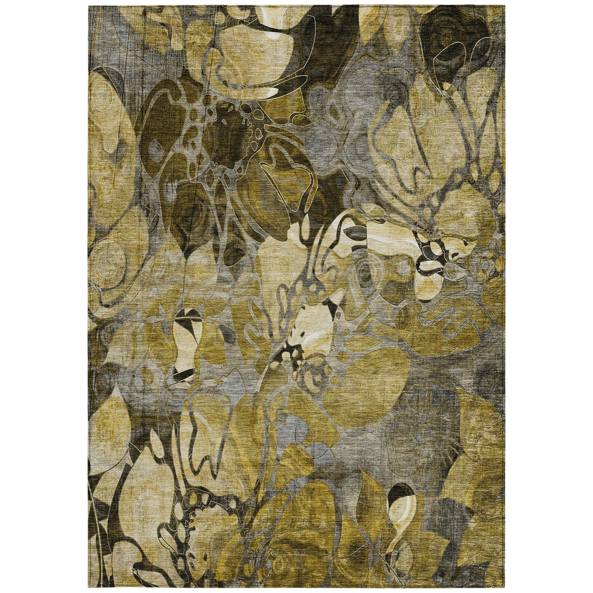 8' X 10' Green and Brown Floral Washable Non Skid Indoor Outdoor Area Rug