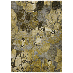 8' X 10' Green and Brown Floral Washable Non Skid Indoor Outdoor Area Rug
