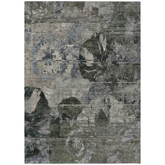 10' X 14' Gray Dark Green and Black Floral Washable Non Skid Indoor Outdoor Area Rug