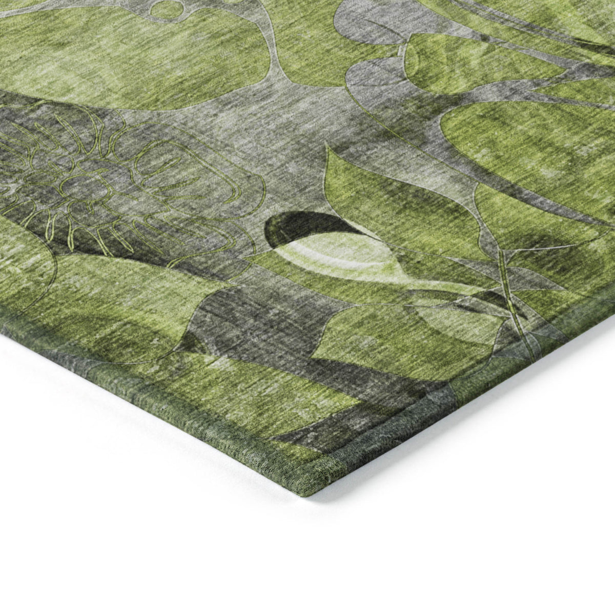 5' X 8' Fern Green and Gray Floral Washable Non Skid Indoor Outdoor Area Rug