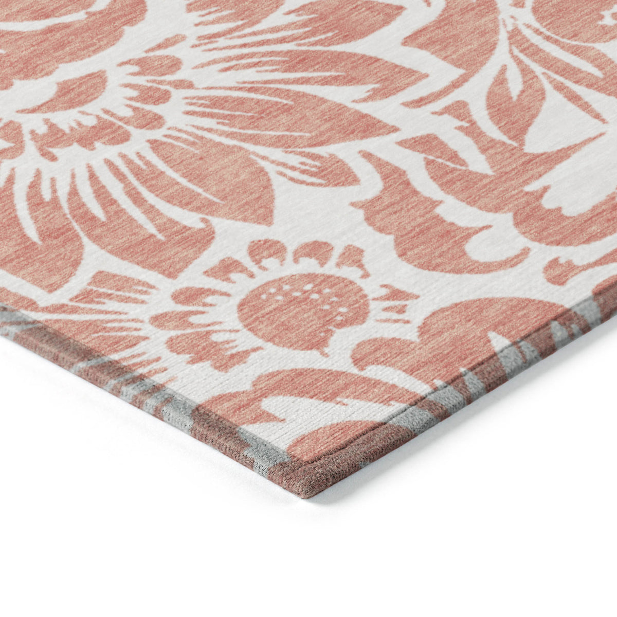 10' X 14' Salmon and Ivory Floral Washable Non Skid Indoor Outdoor Area Rug