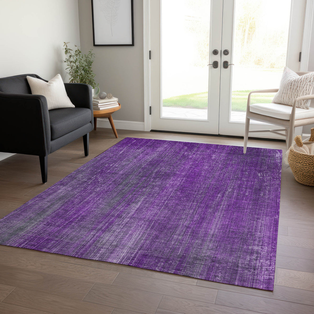 8' X 10' Purple Striped Washable Non Skid Indoor Outdoor Area Rug