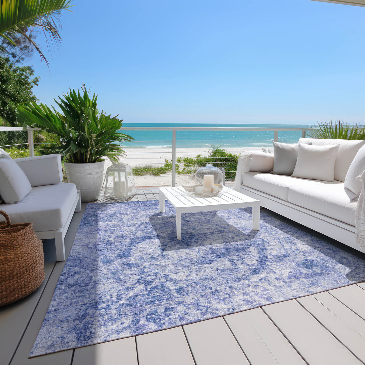 8' X 10' Blue Abstract Washable Non Skid Indoor Outdoor Area Rug