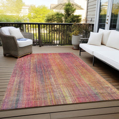 5' X 8' Red and Orange Striped Washable Non Skid Indoor Outdoor Area Rug