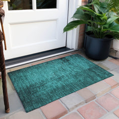 2' X 3' Teal Abstract Washable Non Skid Indoor Outdoor Area Rug