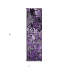 8' Runner Purple Floral Washable Non Skid Indoor Outdoor Runner Rug