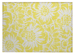 2' X 3' Yellow and Ivory Floral Washable Non Skid Indoor Outdoor Area Rug