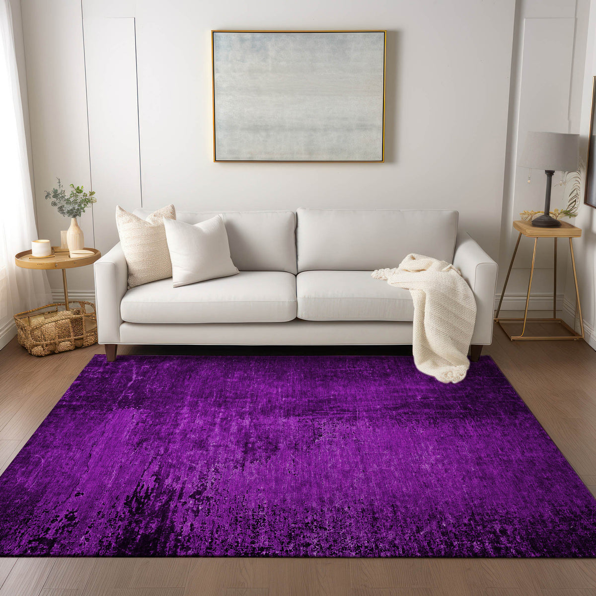 10' X 14' Purple Abstract Washable Non Skid Indoor Outdoor Area Rug