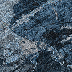 2' X 3' Blue and Dark Blue Floral Washable Non Skid Indoor Outdoor Area Rug