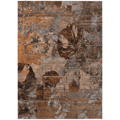 8' X 10' Brown Terracotta and Gray Floral Washable Non Skid Indoor Outdoor Area Rug