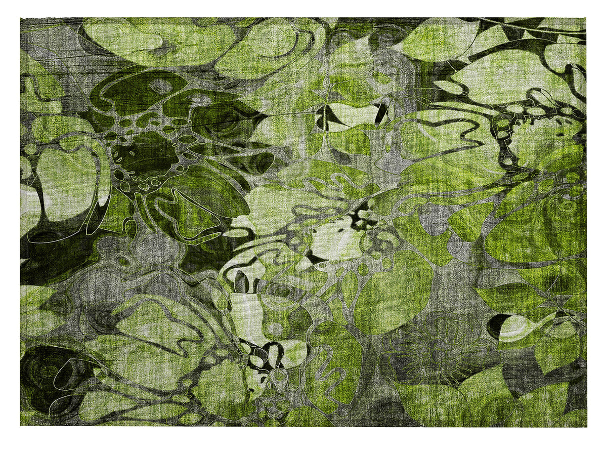 2' X 3' Fern Green and Gray Floral Washable Non Skid Indoor Outdoor Area Rug