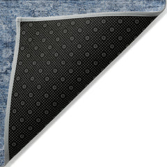 2' X 3' Navy Blue Floral Medallion Washable Non Skid Indoor Outdoor Area Rug