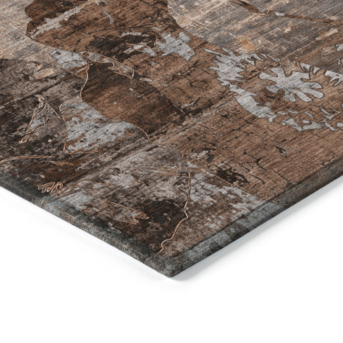 3' X 4' Brown Terracotta and Gray Floral Washable Non Skid Indoor Outdoor Area Rug