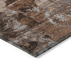 3' X 4' Brown Terracotta and Gray Floral Washable Non Skid Indoor Outdoor Area Rug
