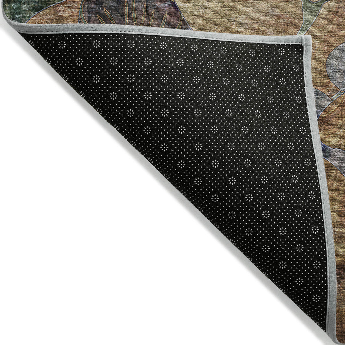 10' X 14' Beige and Blue Floral Washable Non Skid Indoor Outdoor Area Rug