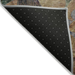 10' X 14' Beige and Blue Floral Washable Non Skid Indoor Outdoor Area Rug