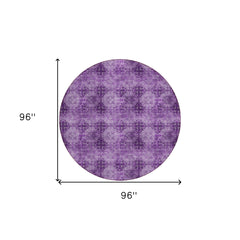 8' Round Eggplant Round Floral Medallion Washable Non Skid Indoor Outdoor Area Rug