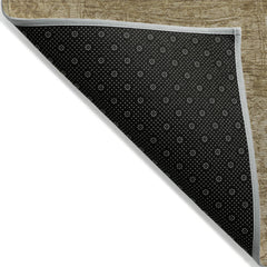 8' Round Tan Round Abstract Washable Non Skid Indoor Outdoor Area Rug