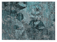 2' X 3' Teal and Gray Floral Washable Non Skid Indoor Outdoor Area Rug