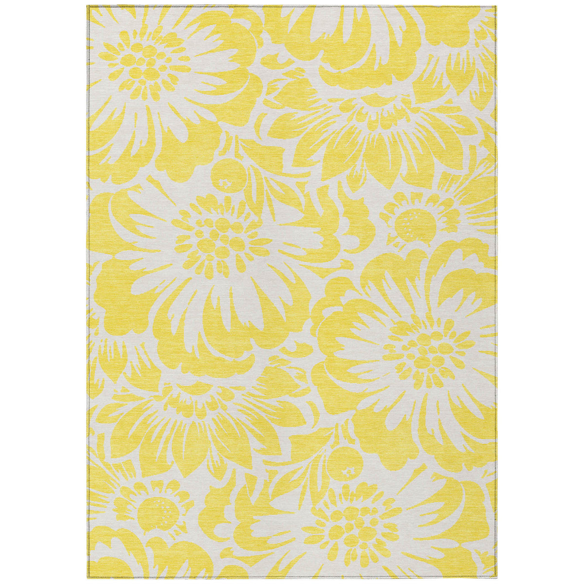 3' X 4' Yellow and Ivory Floral Washable Non Skid Indoor Outdoor Area Rug