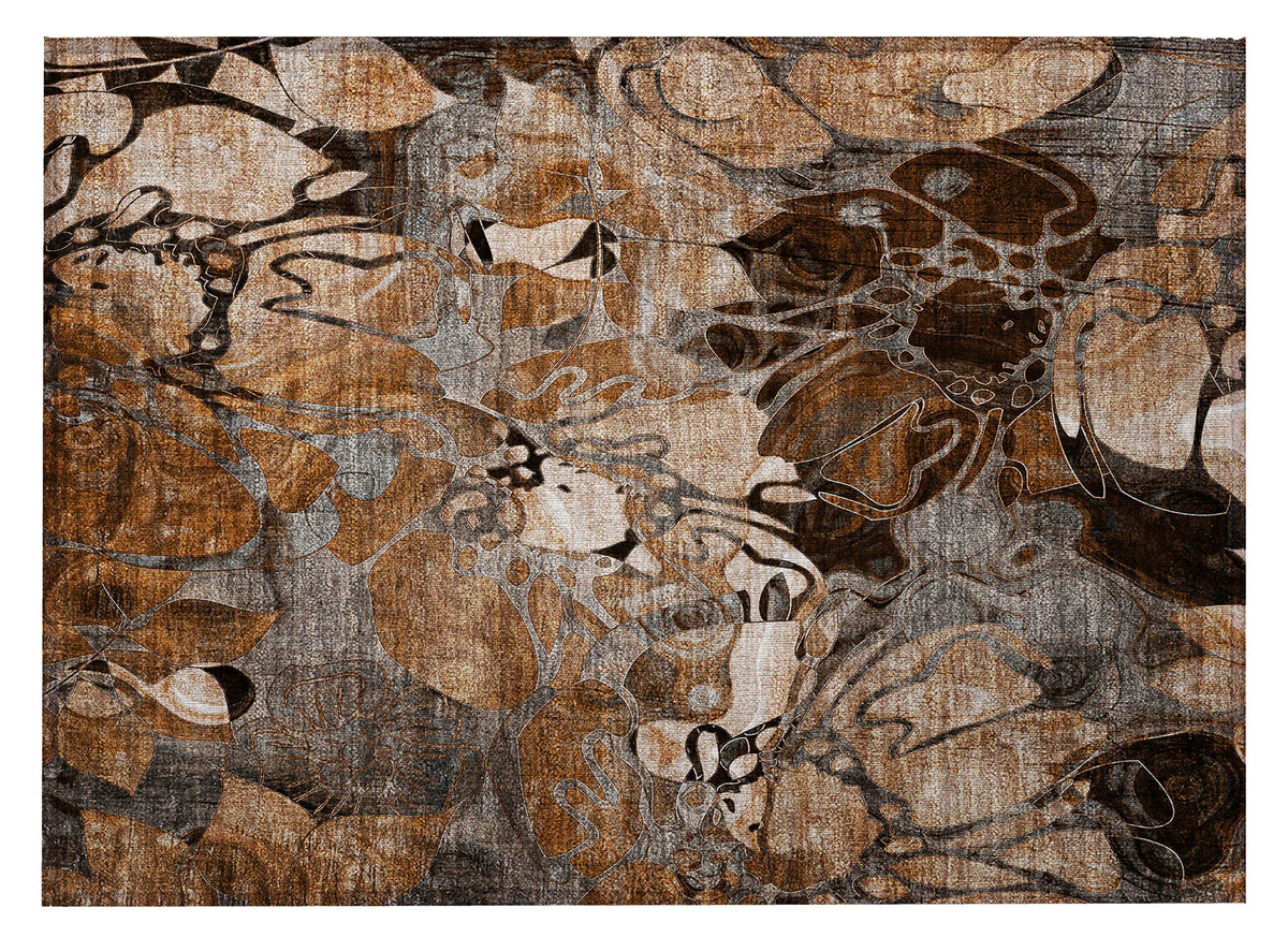2' X 3' Chocolate Terracotta and Ivory Floral Washable Non Skid Indoor Outdoor Area Rug