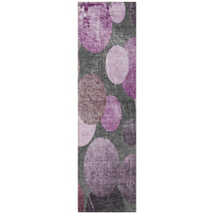 8' Runner Gray and Purple Abstract Washable Non Skid Indoor Outdoor Runner Rug