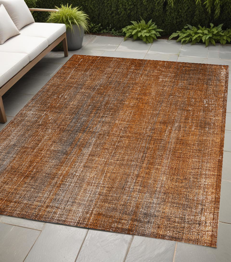 5' X 8' Orange Striped Washable Non Skid Indoor Outdoor Area Rug