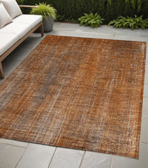 5' X 8' Orange Striped Washable Non Skid Indoor Outdoor Area Rug