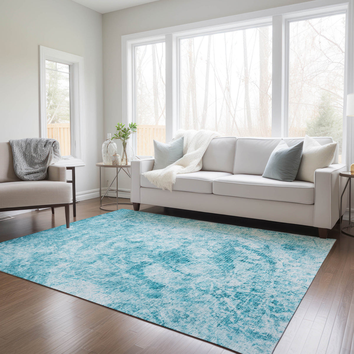 10' X 14' Teal Abstract Washable Non Skid Indoor Outdoor Area Rug