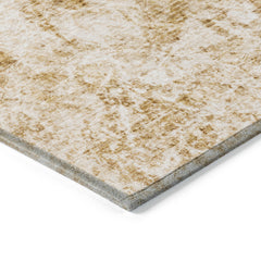 9' X 12' Cream and Gold Abstract Washable Non Skid Indoor Outdoor Area Rug